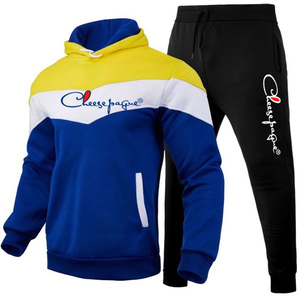 tracksuit men fashion hoodies men suits solid sets man sweatshirts+sweatpants spring autumn fleece hooded pullover 2 pieces set, Gray